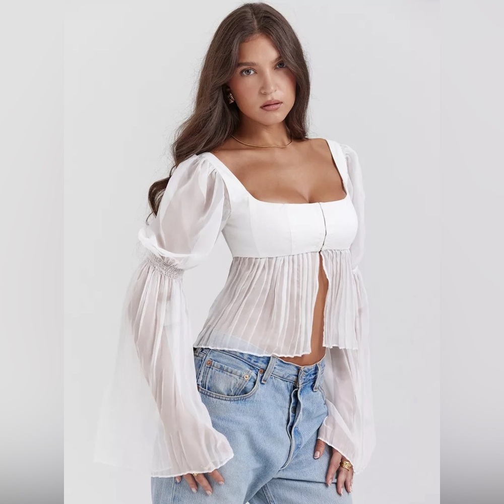 House of CB Lucie White Pleated Top